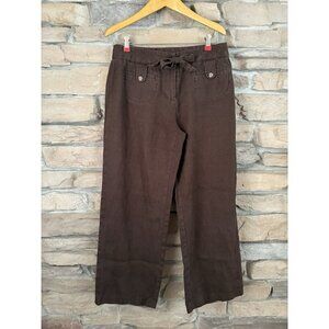 Charter Club Women’s Sz 10P Brown Linen Drawstring Waist Wide leg Pants